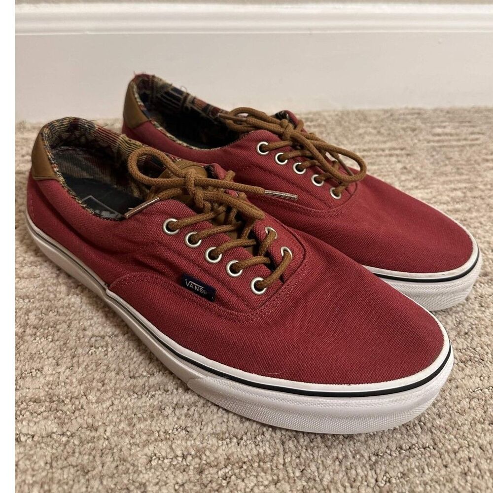 Vans Era 59 C&L Burgundy Maroon Canvas Leather Skate Shoes Mens 12 Low Top